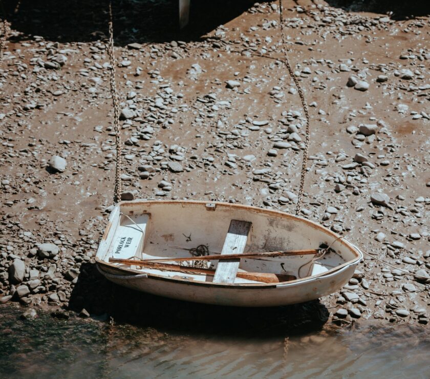 white jon boat on seashore